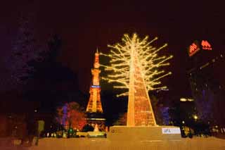 illust, materiale, libero panorama, ritratto dipinto, matita di colore disegna a pastello, disegnando,La notte di un parco stradale e principale, Luminarie, torre di onda elettrica, parco, luce