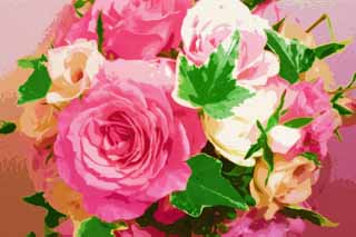 illust, materiell, befreit, Landschaft, Bild, Gemlde, Farbbleistift, Wachsmalstift, Zeichnung,,Ein Strau, Strau, Rose, , 