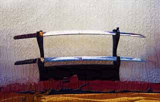 illust, materiale, libero panorama, ritratto dipinto, matita di colore disegna a pastello, disegnando,Una spada giapponese, arma, samurai, Tondo, spada