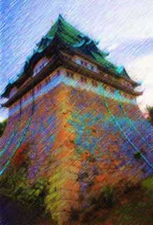 illust,tela,gratis,paisaje,fotografa,idea,pintura,Lpiz de color,dibujo,Nagoya - Castle de jo, Lucio de orca, Castillo, La torre de castillo, 