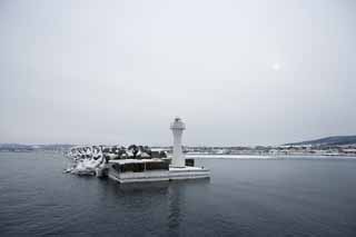 Foto, materiell, befreit, Landschaft, Bild, hat Foto auf Lager,Ein Leuchtturm von Monbetsu, Leuchtturm, Wellenbrecher, Hafen, Das Meer