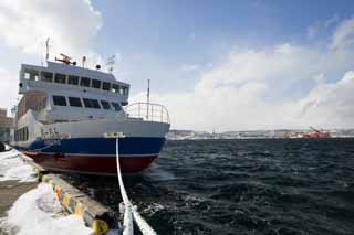 photo, la matire, libre, amnage, dcrivez, photo de la rserve,Aurore de port Abashiri, bateau, Un brise-glace, vague, ciel bleu