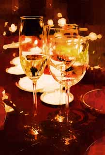 illustration,material,free,landscape,picture,painting,color pencil,crayon,drawing,Glasses, glass, champagne glass, wineglass, candle