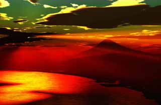 photo, la matire, libre, amnage, dcrivez, photo de la rserve,Fuji rouge, arbre de lumire, nuage, Fuji, La mer