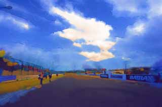 illust, matire, libre, paysage, image, le tableau, crayon de la couleur, colorie, en tirant,Circuit Suzuka, Terre de course, Asphalte, Le premier coin, 