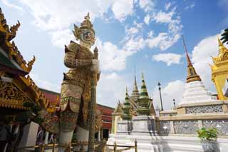 Foto, materieel, vrij, landschap, schilderstuk, bevoorraden foto,EEN Thailander beschermer godheid, Goud, Boeddha, Tempel van de Smaragd Boeddha, Bezoekende touristenplaats