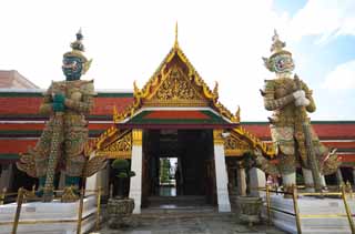 Foto, materieel, vrij, landschap, schilderstuk, bevoorraden foto,EEN Thailander beschermer godheid, Goud, Boeddha, Tempel van de Smaragd Boeddha, Bezoekende touristenplaats