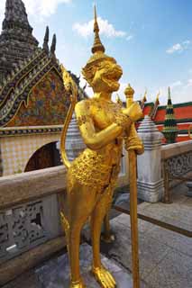 fotografia, materiale, libero il panorama, dipinga, fotografia di scorta,Una divinit custode e dorata, Oro, Budda, Tempio dello smeraldo Budda, Facendo il turista