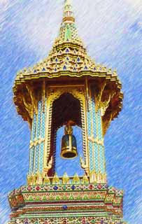 illust,tela,gratis,paisaje,fotografa,idea,pintura,Lpiz de color,dibujo,Campanario de templo del buda de esmeralda, Gold, Buddha, Templo del buda de esmeralda, Turismo