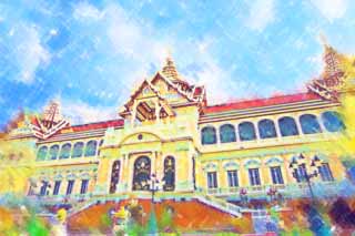 illust,tela,gratis,paisaje,fotografa,idea,pintura,Lpiz de color,dibujo,Palacio de Chakri, Gold, Buddha, El palacio real, Turismo