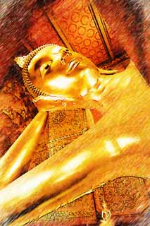 Illust, materieel, vrij, landschap, schilderstuk, schilderstuk, kleuren potlood, crayon, werkje,Dood van Buddha Buddha van de watt Poe, Boeddhist afbeelding, Dood van De boeddha tempel, Dood van De boeddha Boeddha, Bezoekende touristenplaats
