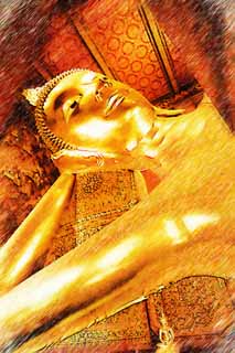 illust, materiell, befreit, Landschaft, Bild, Gemlde, Farbbleistift, Wachsmalstift, Zeichnung,,Der Tod von Buddha Buddha des Watts Poe, Buddhistisches Bild, der Tod von Buddha Tempel, Der Tod von Buddha Buddha, Besichtigung