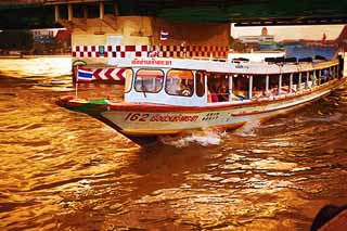 illustration,material,free,landscape,picture,painting,color pencil,crayon,drawing,A ship of Chao Phraya , ship, water bus, , The Menam