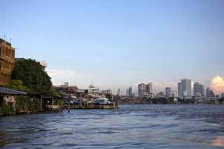 Foto, materieel, vrij, landschap, schilderstuk, bevoorraden foto,Landschap van Chao Phraya , Schip, Gebouw, Rivier, De Menam