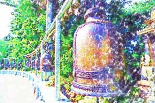 illust, materiale, libero panorama, ritratto dipinto, matita di colore disegna a pastello, disegnando,Una fila di campane di Wat Sakhet, tempio, pagoda, campana, Bangkok