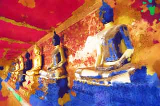 illust, matire, libre, paysage, image, le tableau, crayon de la couleur, colorie, en tirant,Une image de Wat Suthat, temple, Image bouddhiste, couloir, Bangkok