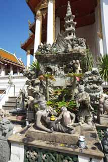 Foto, materiell, befreit, Landschaft, Bild, hat Foto auf Lager,Eine Steinstatue von Wat Suthat, Tempel, Buddhistisches Bild, steinigen Sie Statue, Bangkok