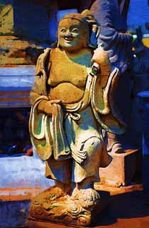 illust, materiell, befreit, Landschaft, Bild, Gemlde, Farbbleistift, Wachsmalstift, Zeichnung,,Eine Steinstatue von Wat Suthat, Tempel, Buddhistisches Bild, steinigen Sie Statue, Bangkok