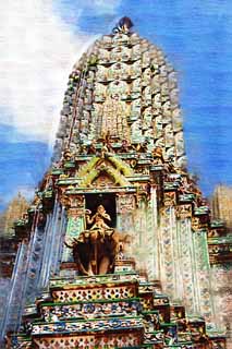 illust, materiell, befreit, Landschaft, Bild, Gemlde, Farbbleistift, Wachsmalstift, Zeichnung,,Ein Bild des Tempels von Dawn, Tempel, Buddhistisches Bild, Ziegel, Bangkok