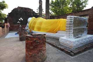 Foto, materieel, vrij, landschap, schilderstuk, bevoorraden foto,Dood van Buddha Buddha van Ayutthaya, Boeddhist afbeelding, Liegende Boeddha, Dood van De boeddha Boeddha, Ayutthaya verblijft