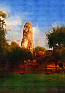 illust, material, livram, paisagem, quadro, pintura, lpis de cor, creiom, puxando,Wat Phraram, A herana cultural de mundo, Budismo, pagode, Ayutthaya permanece