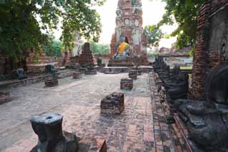 Foto, materieel, vrij, landschap, schilderstuk, bevoorraden foto,Wat Phra Mahathat, Wereldwijd cultureel heritage, Boeddhisme, Boeddhist afbeelding, Ayutthaya verblijft