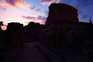 fotografia, materiale, libero il panorama, dipinga, fotografia di scorta,Crepuscolo di Wat Phra Mahathat, L'eredit culturale di Mondo, Buddismo, Le rovine, Ayutthaya rimane