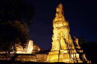 Foto, materiell, befreit, Landschaft, Bild, hat Foto auf Lager,Wat Phra Mahathat, Das kulturelle Erbe von Welt, Buddhismus, Gebude, Ayutthaya-berreste