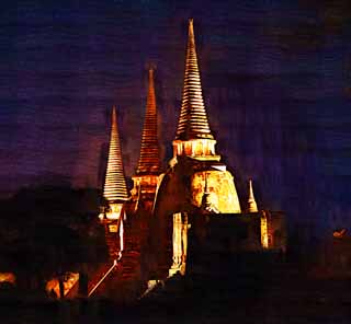 illustration,material,free,landscape,picture,painting,color pencil,crayon,drawing,Watt pula sea sun pet, World's cultural heritage, Buddhism, building, Ayutthaya remains