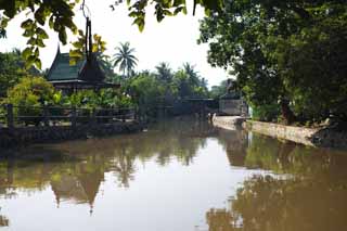 fotografia, materiale, libero il panorama, dipinga, fotografia di scorta,Una riva tailandese, costruendo, fiume, Acqua fangosa, La zona tropicale