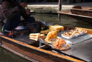 Foto, materiell, befreit, Landschaft, Bild, hat Foto auf Lager,Eine Waffel des Wassermarktes, Markt, Das Kaufen und das Verkaufen, Boot, 