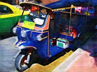 illustration,material,free,landscape,picture,painting,color pencil,crayon,drawing,Tuk Tuk, tricycle, car, taxi, ride