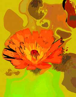 illust, materiell, befreit, Landschaft, Bild, Gemlde, Farbbleistift, Wachsmalstift, Zeichnung,,Eine orangefarbene Blume, Eine Orange, Bltenblatt, , 