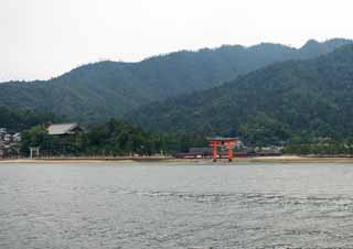 , , , , ,  .,Itsukushima- Shrine,   , Otorii, Shinto shrine,  cinnabar 