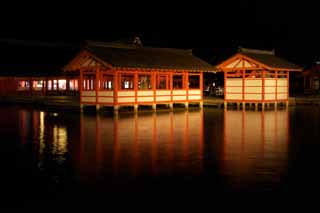 fotografia, materiale, libero il panorama, dipinga, fotografia di scorta,La notte di Sacrario di Itsukushima-jinja, L'eredit culturale di Mondo, sacrario principale, Sacrario scintoista, Io sono cinabro rosso