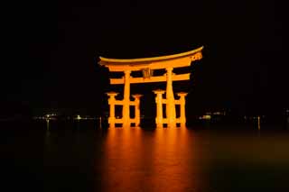 Foto, materieel, vrij, landschap, schilderstuk, bevoorraden foto,De avond van Otorii, Wereldwijd cultureel heritage, Otorii, Shinto heiligdom, Ik ben cinnabar rood