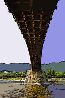 illust, materiale, libero panorama, ritratto dipinto, matita di colore disegna a pastello, disegnando,Kintai-kyo fa un ponte su, Kintai-kyo fa un ponte su, luogo notato, facendo il turista macchia, ponte