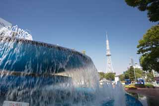 fotografia, materiale, libero il panorama, dipinga, fotografia di scorta,Nagoya Televisione Torre ed una fontana, torre di televisione, Un'onda elettrica, TIV, Televisione