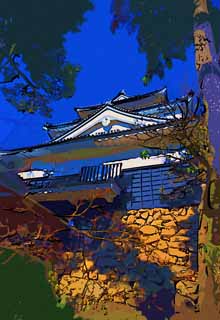 illust, material, livram, paisagem, quadro, pintura, lpis de cor, creiom, puxando,Castelo de Okazaki, castelo, telhado, Ieyasu Tokugawa, A histria
