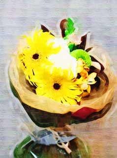 illust, matire, libre, paysage, image, le tableau, crayon de la couleur, colorie, en tirant,Le bouquet qui est un adulte, fleur, bouquet, La prsentation, Jaune