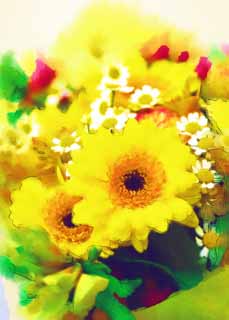 illust, matire, libre, paysage, image, le tableau, crayon de la couleur, colorie, en tirant,Un bouquet extravagant, fleur, bouquet, La prsentation, Jaune