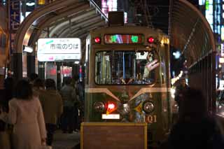 Foto, materieel, vrij, landschap, schilderstuk, bevoorraden foto,Sapporo tram, 'S avonds, Oorkonde, Voertuig, Trein