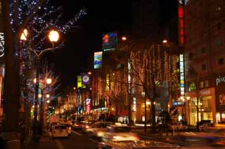Foto, materieel, vrij, landschap, schilderstuk, bevoorraden foto,De avond van een autoriteit van Sapporo halte plein, Sluitlamp, Illumineringen, Maak, Ik ben prachtig