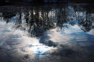 Foto, materieel, vrij, landschap, schilderstuk, bevoorraden foto,De lucht welk wordt broken, Ijsje, Plas, Plas Onuma, Koud