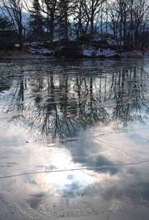 photo, la matire, libre, amnage, dcrivez, photo de la rserve,Le ciel qui est cass, Glace, lac, Lac Onuma, Geler