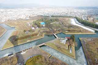 photo, la matire, libre, amnage, dcrivez, photo de la rserve,Fort Goryokaku vue entire, foss, chteau, La priode Tokugawa tardive, L'histoire