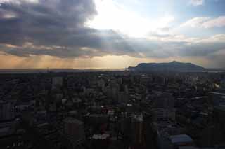 photo,material,free,landscape,picture,stock photo,Creative Commons,I pour into Hakodate, light line, cloud, town area, port town