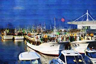 illust,tela,gratis,paisaje,fotografa,idea,pintura,Lpiz de color,dibujo,Un barco pesquero de pesca de jibia, , Jibia, Pescador, Pesquera