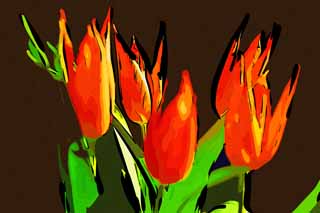 illust, material, livram, paisagem, quadro, pintura, lpis de cor, creiom, puxando,Vero, , tulipa, ptala, Em primavera