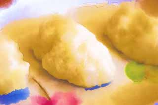 illust, materiale, libero panorama, ritratto dipinto, matita di colore disegna a pastello, disegnando,Una base di una torta di riso di immondizia, torta di riso di immondizia, Io lo lacero via, il gnocco di riso copr con marmellata di fagiolo, torta di riso di tempo che riempie